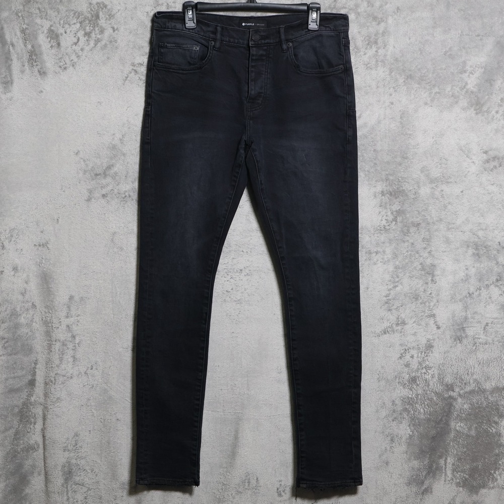 Purple Brand Jeans Mens 33x32 Black P001 Skinny Fit Distressed Denim Button Fly